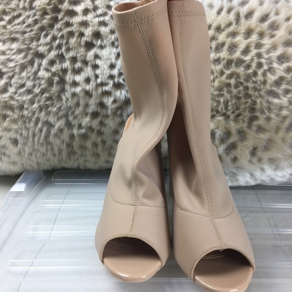 NUDE TRENDY PEEP TOE SEXY HIGH HEEL BOOTIES - Picture 4 of 7